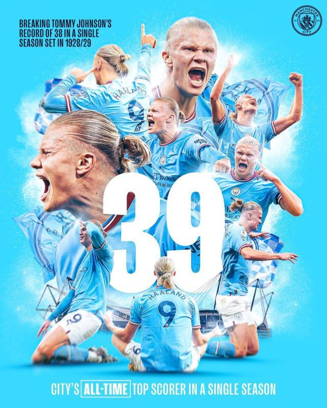 2026年世界杯-36战39球 哈兰德已成曼城史上单赛季进球最多球员